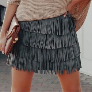 NEW! Faux Suede Fringe Mini Skirt in Grey. Size M